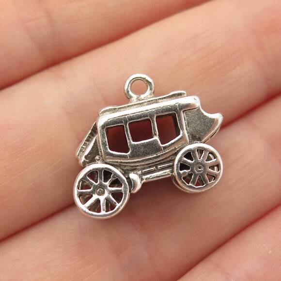 925 Sterling Silver Vintage Carriage Charm Pendant - Picture 1 of 7